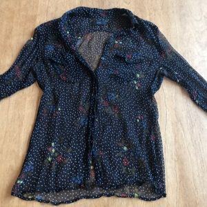Transparent Floral Button Up Top